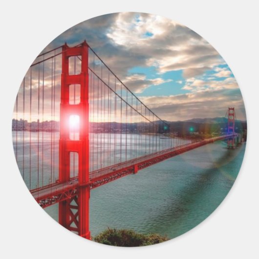 Golden Gate Bridge met Sun Shining through. Ronde Sticker (Voorkant)