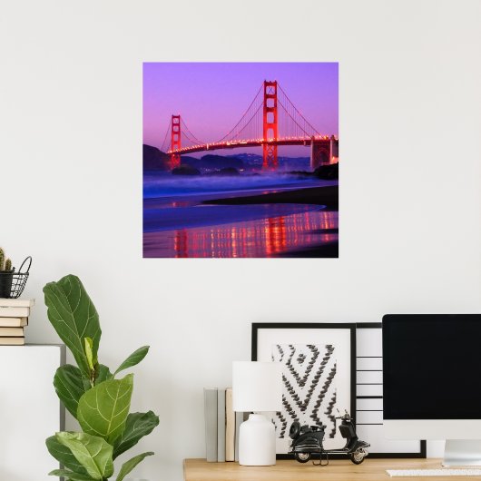 Golden Gate Bridge on Baker Beach at Sundown Poster (Thuiskantoor)