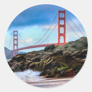 Golden Gate Bridge op zonsondergang Ronde Sticker