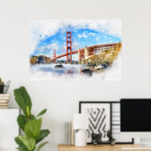 Golden Gate Bridge Pastel in San Francisco Poster (Thuiskantoor)