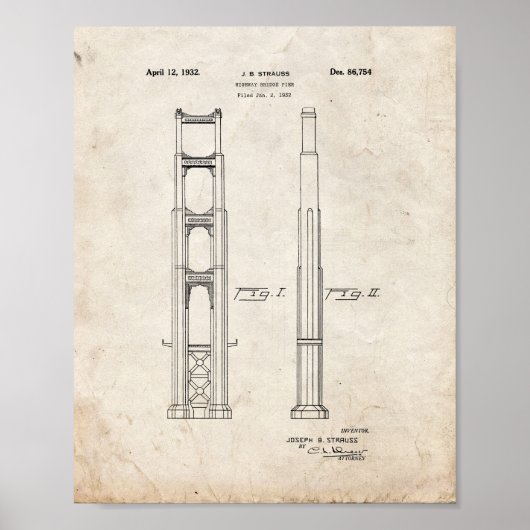 Golden Gate Bridge Patent - Oude kijk Poster (Voorkant)