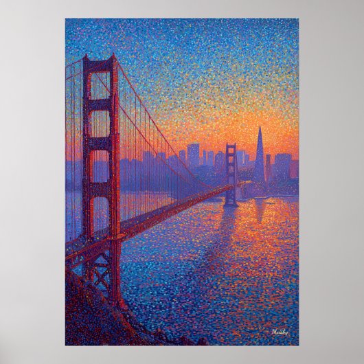 Golden Gate Bridge Pointillisme San Francisco Poster (Voorkant)