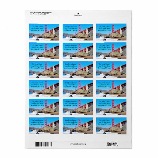 Golden Gate Bridge Return Address Label (Full Sheet)