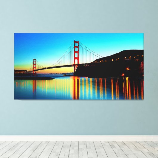 Golden Gate Bridge, San Francisco, CA op zonsonder Canvas Afdruk (Insitu (Houten vloer))