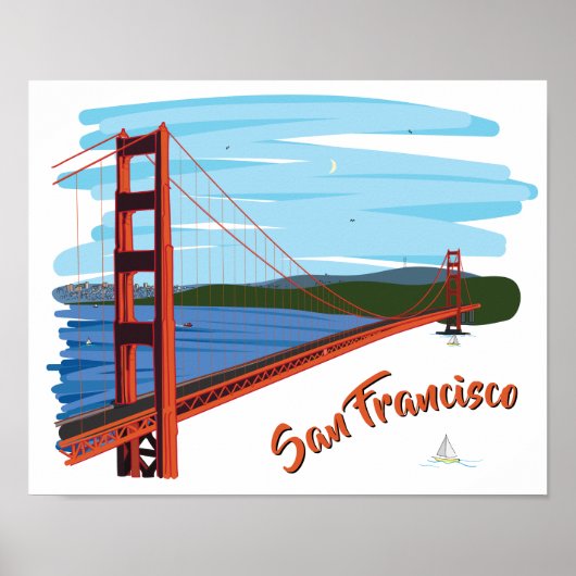 Golden Gate Bridge San Francisco Illustratie Poster (Voorkant)