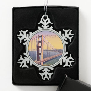 Golden Gate Bridge San Francisco schilderen Tin Sneeuwvlok Ornament