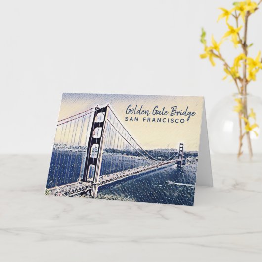 Golden Gate Bridge San Francisco Waterverf Art Kaart (Gele Bloem)