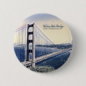 Golden Gate Bridge San Francisco Waterverf Art Ronde Button 5,7 Cm (Voorkant)