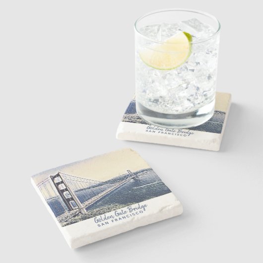 Golden Gate Bridge San Francisco Waterverf Art Stenen Onderzetter (Zijkant)