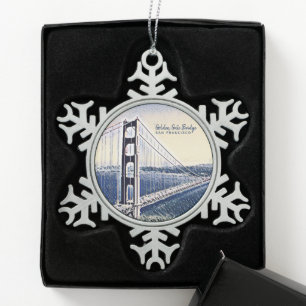 Golden Gate Bridge San Francisco Waterverf Art Tin Sneeuwvlok Ornament