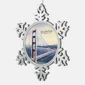 Golden Gate Bridge San Francisco Waterverf Art Tin Sneeuwvlok Ornament (Rechts)