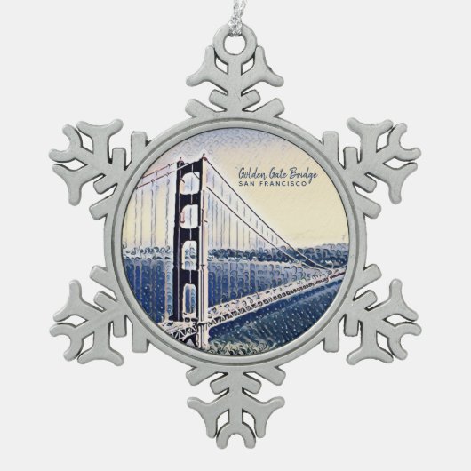 Golden Gate Bridge San Francisco Waterverf Art Tin Sneeuwvlok Ornament (Voorkant)