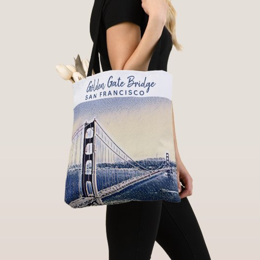 Golden Gate Bridge San Francisco Waterverf Art Tote Bag (Dichtbij)