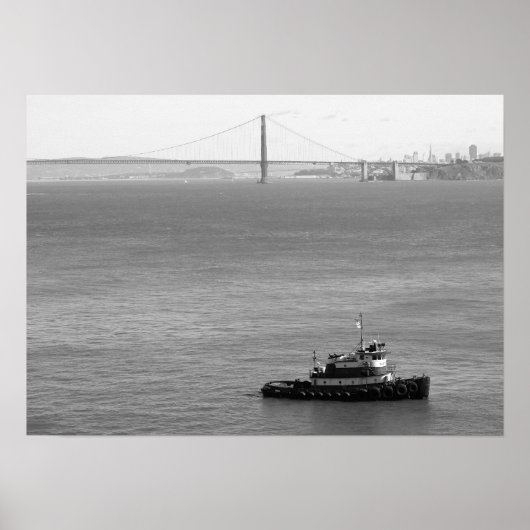 Golden Gate Bridge, Tug Boat, zwart-wit Poster (Voorkant)