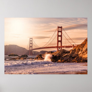 Golden gate bridge van het Strand van Baker Poster
