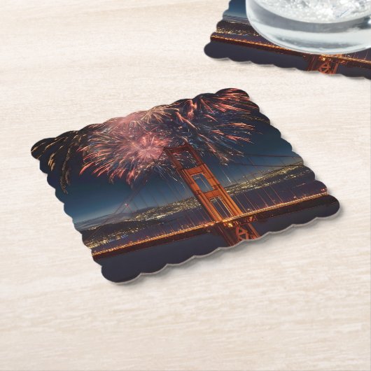 Golden Gate Bridge vuurwerk onafhankelijkheidsdag, Kartonnen Onderzetters (Gebogen)