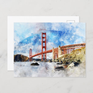 Golden Gate Bridge waterverf in San Francisco Briefkaart