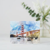 Golden Gate Bridge waterverf in San Francisco Briefkaart (Staand voorkant)