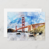 Golden Gate Bridge waterverf in San Francisco Briefkaart (Voorkant / Achterkant)