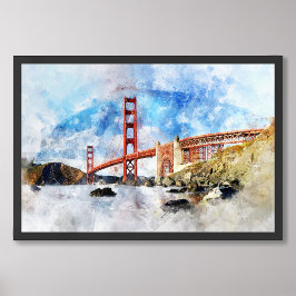 Golden Gate Bridge waterverf in San Francisco Foto Afdruk