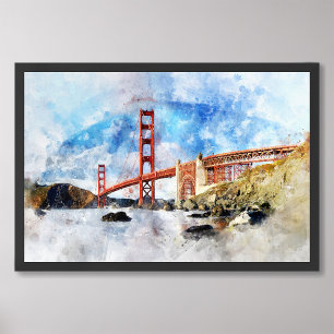 Golden Gate Bridge waterverf in San Francisco Foto Afdruk