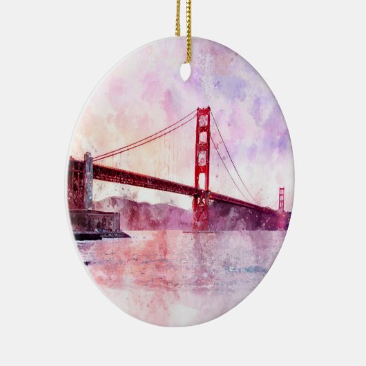 Golden Gate Bridge waterverf in San Francisco Keramisch Ornament (Rechts)