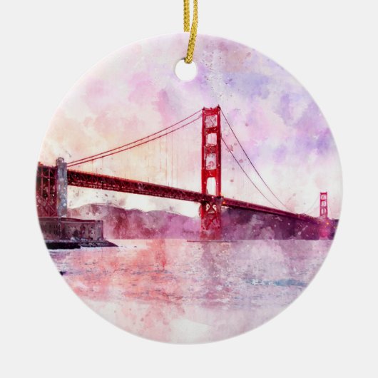 Golden Gate Bridge waterverf in San Francisco Keramisch Ornament (Voorkant)