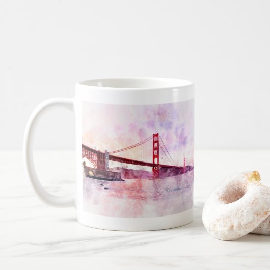Golden Gate Bridge waterverf in San Francisco Koffiemok (Met donut)