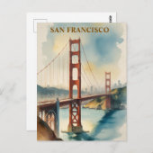 Golden Gate Bridge Waterverf San Francisco Briefkaart (Voorkant / Achterkant)