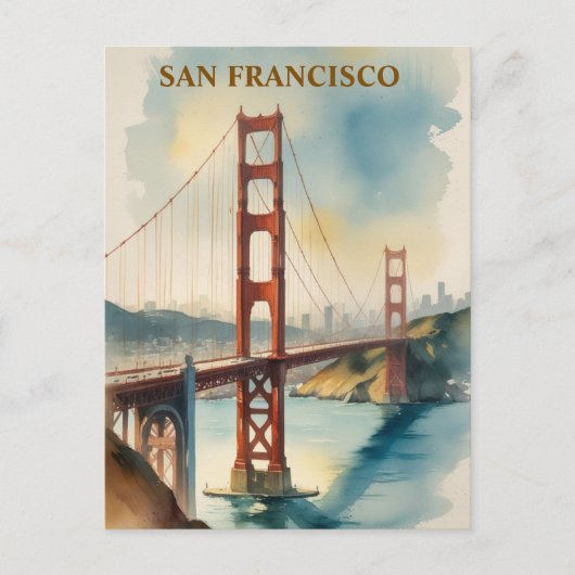 Golden Gate Bridge Waterverf San Francisco Briefkaart (Voorkant)