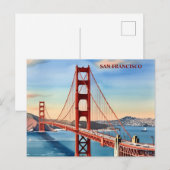 Golden Gate Bridge Waterverf San Francisco Briefkaart (Voorkant / Achterkant)