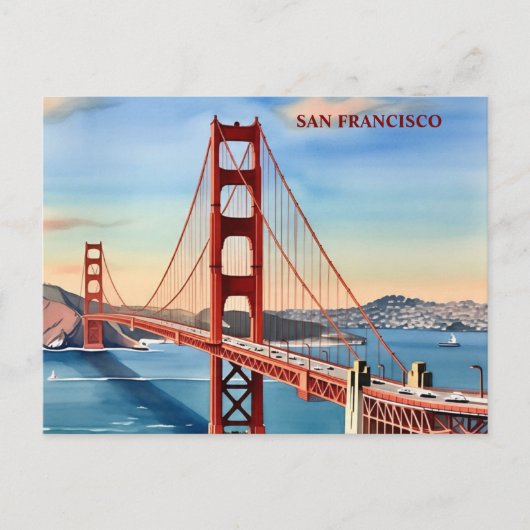 Golden Gate Bridge Waterverf San Francisco Briefkaart (Voorkant)