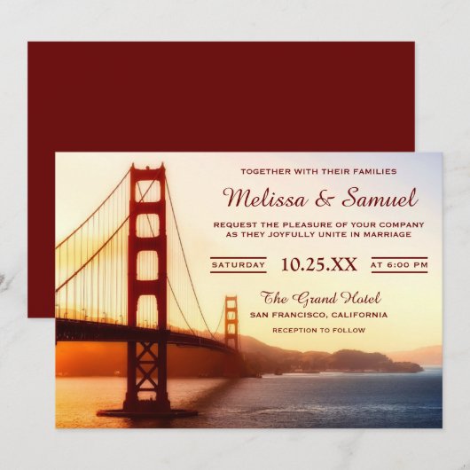Golden Gate Bridge Wedding-uitnodiging Kaart (Voorkant / Achterkant)