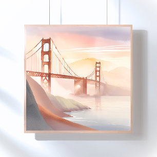 Golden Gate Bridge Zonsopgang Mooie Aquarel Perfect Poster