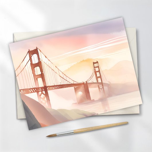 Golden Gate Bridge | Zonsopgang Mooie Waterverf Briefkaart