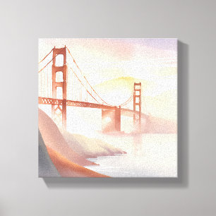 Golden Gate Bridge   Zonsopgang Mooie Waterverf Canvas Afdruk