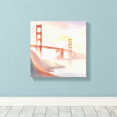 Golden Gate Bridge | Zonsopgang Mooie Waterverf Canvas Afdruk (Insitu (Houten vloer))