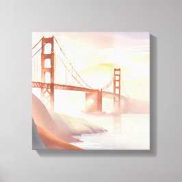 Golden Gate Bridge | Zonsopgang Mooie Waterverf Canvas Afdruk