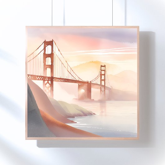 Golden Gate Bridge | Zonsopgang Mooie Waterverf Perfect Poster