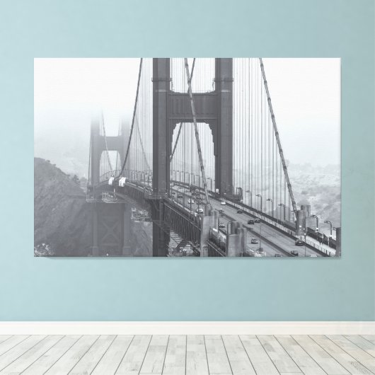 Golden Gate bw Canvas Afdruk (Insitu (Houten vloer))