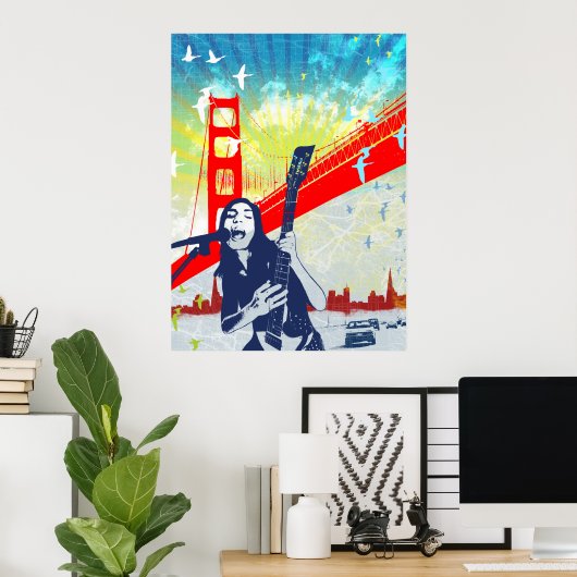 Golden Gate Guitarist Poster (Thuiskantoor)