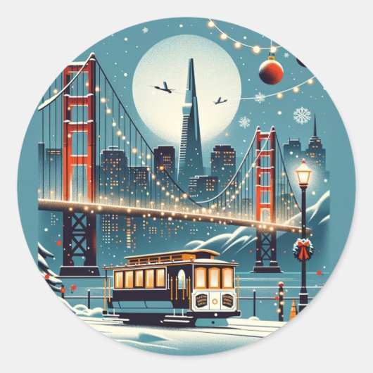 Golden Gate Holiday Magic San Francisco Christmas Ronde Sticker (Voorkant)