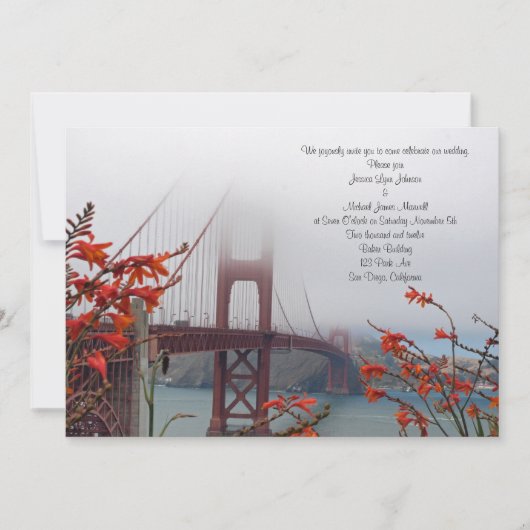 Golden Gate met Oranje Flowers Wedding Kaart (Voorkant)