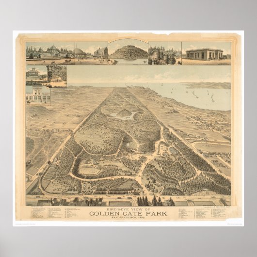 Golden Gate Park Panoramic Map 1892 (0644A) Poster (Voorkant)
