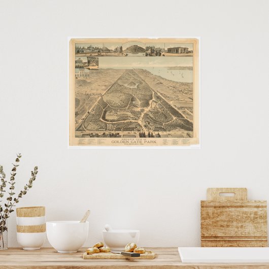 Golden Gate Park Panoramic Map 1892 (0644A) Poster (Keuken)
