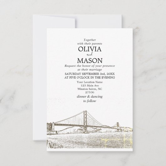 Golden Gate San Francisco Wedding Invitation Kaart (Voorkant)