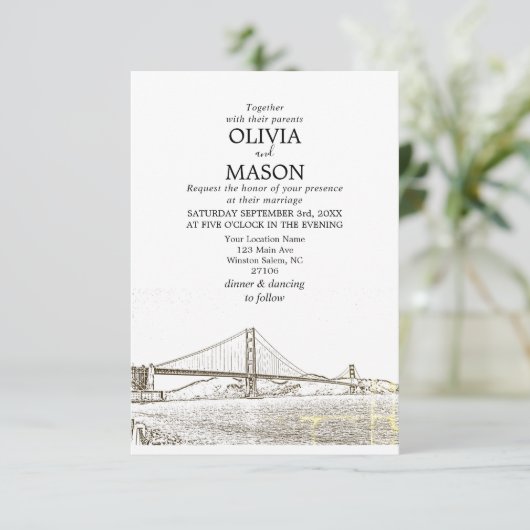 Golden Gate San Francisco Wedding Invitation Kaart (Staand voorkant)