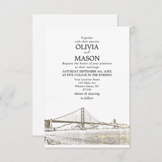 Golden Gate San Francisco Wedding Invitation Kaart (Voorkant / Achterkant)