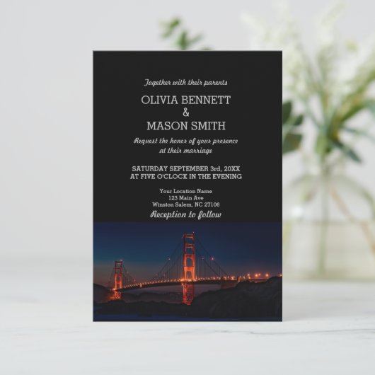 Golden Gate San Francisco Wedding Invitation Kaart (Staand voorkant)