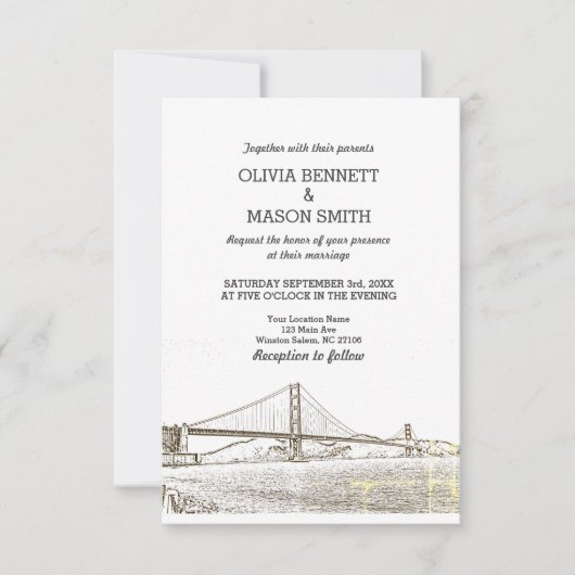 Golden Gate San Francisco Wedding Invitation Kaart (Voorkant)